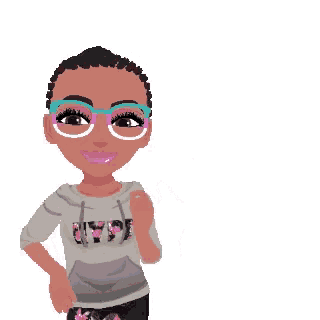 a cartoon girl wearing glasses and a hoodie that says hi