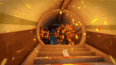 a video game is being played in a tunnel with stairs