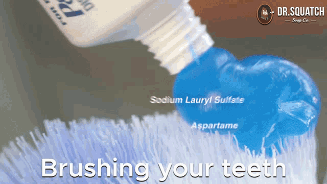 a bottle of toothpaste is being poured on a toothbrush with the words brushing your teeth below it