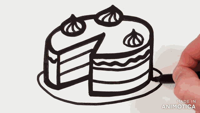 a drawing of a cake with a slice taken out of it is made by animatica