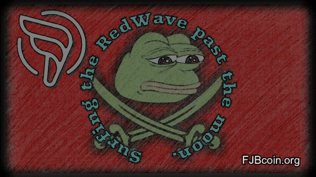 a drawing of a frog with the words " surfing the red wave " around it