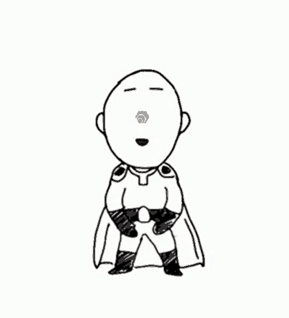 a black and white drawing of a bald man in a superhero outfit
