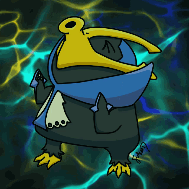 a drawing of a penguin with a blue scarf around its neck has the name danny written below it