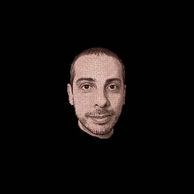 a drawing of a face made up of small dots on a black background