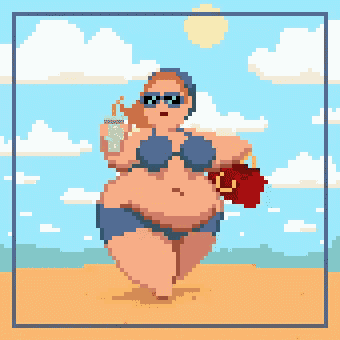 a pixel art of a woman in a bikini
