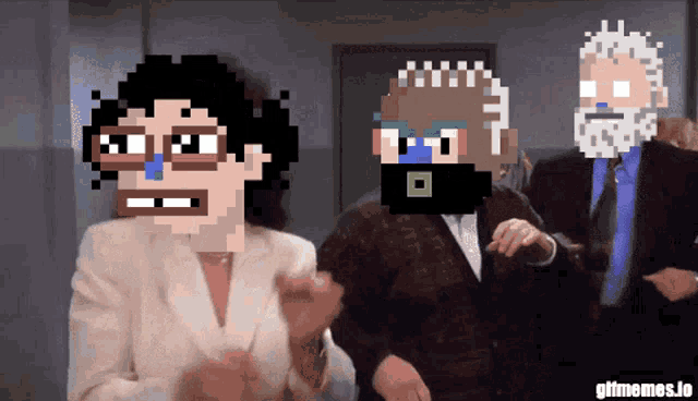 a pixel art of a man and a woman with gifmemes.io written below them