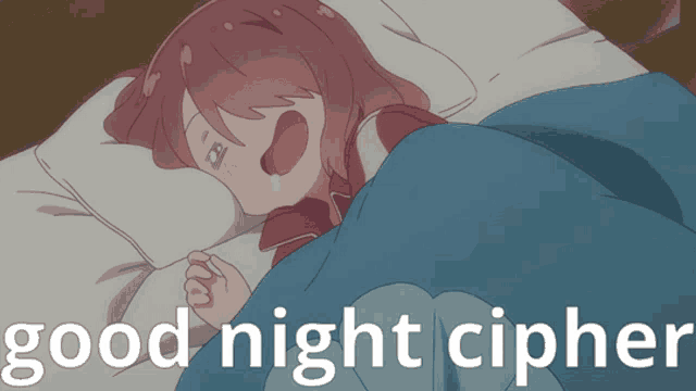 a picture of a girl sleeping with the words good night cipher