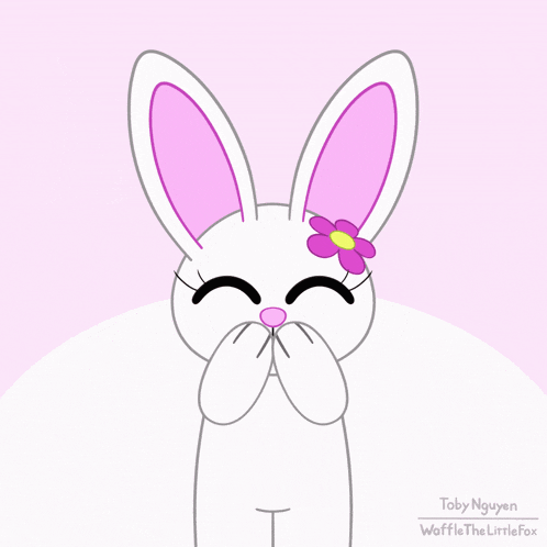 a cartoon drawing of a bunny holding a heart with the name toby nguyen at the bottom
