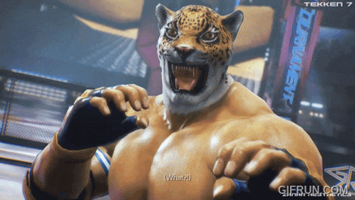 a video game character with a leopard head says " what 2 "