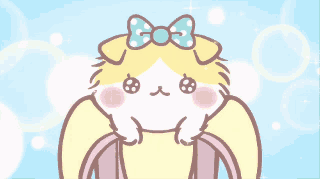 a cartoon drawing of a cat with a bow on her head