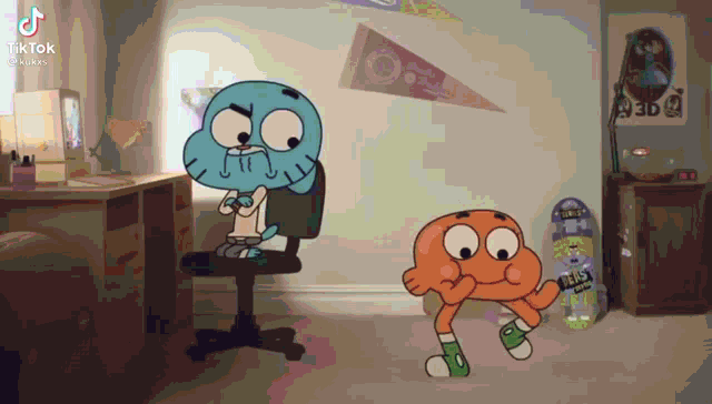 gumball and darwin from the amazing world of gumball are playing a video game .