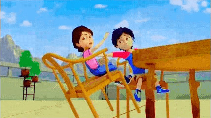 a boy and a girl are sitting on a wooden slide