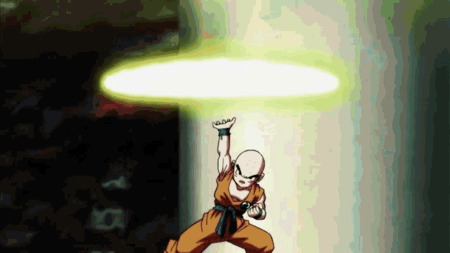 a cartoon character is standing in front of a light .