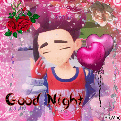 a picture of a boy with hearts and the words good night
