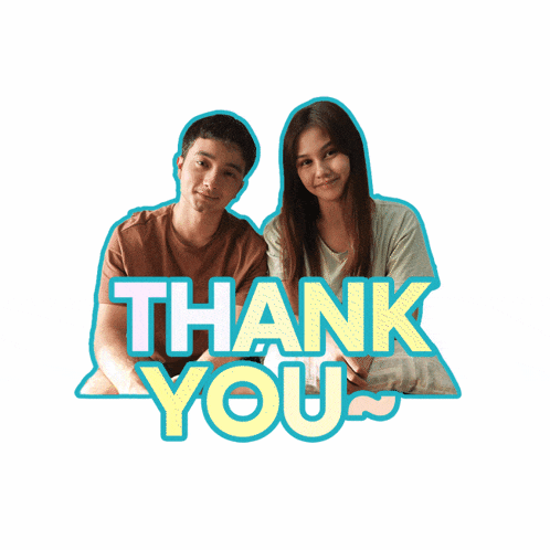 a sticker of a man and woman with the words thank you