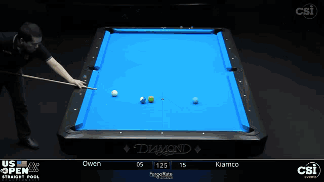 a pool table with a blue cloth and the name diamond on it