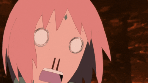 a close up of a cartoon character with pink hair