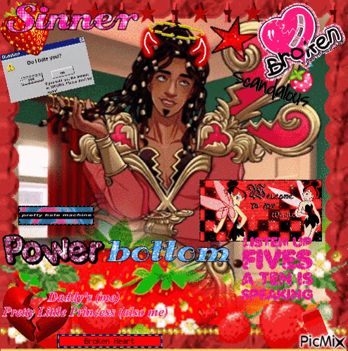 a picture of a man with devil horns and the words power bottom on it