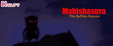 a poster for mahishasura the buffalo demon shows a silhouette of a demon