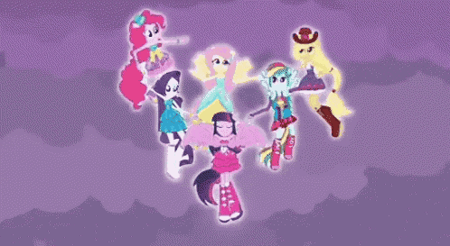 a group of ponies are holding hands in a circle .