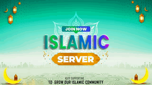 a sign that says join now islamic server on a blue background