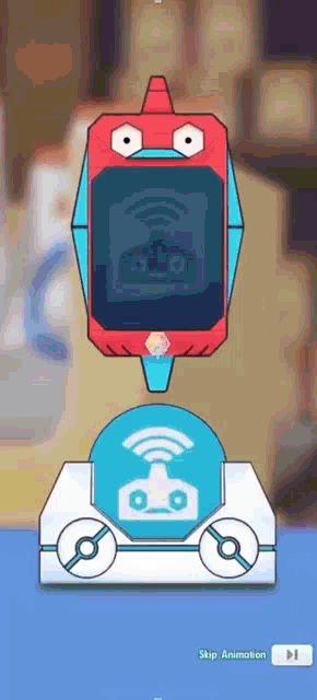 a red and blue robot is sitting on top of a blue and white robot ..