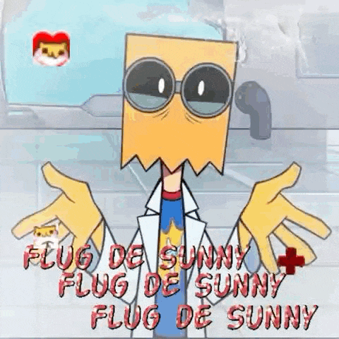a cartoon character with a paper bag on his head is wearing sunglasses .