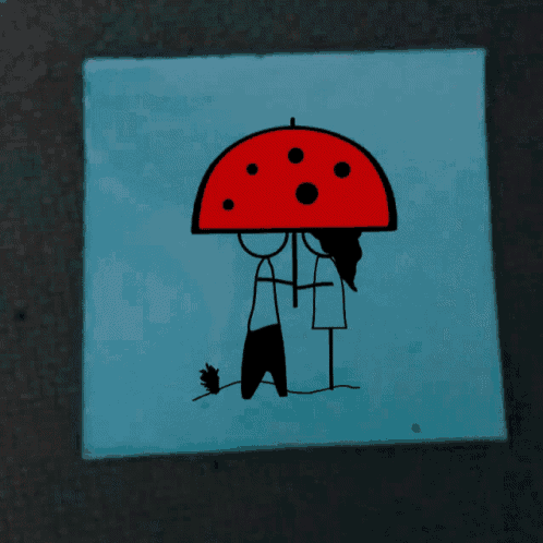 a drawing of a ladybug holding an umbrella with hearts on it