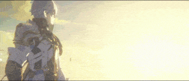 a man in a knight 's armor is standing in front of a sun shining through the clouds .