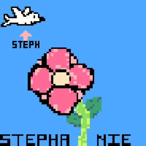 a pixel art drawing of a flower with the name steph above it
