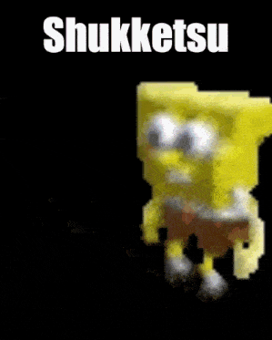 a picture of spongebob that says shukketsu on the bottom