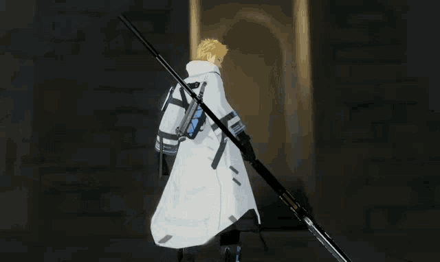 a video game character holding a scythe with the letters ccv on the blade