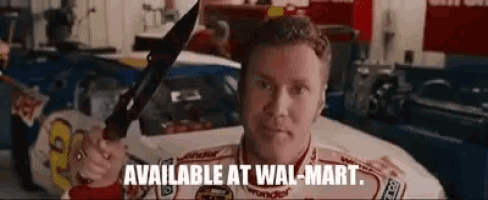a man holding a knife with the words available at wal-mart written below him