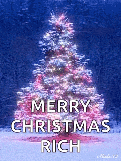 a merry christmas wish with a christmas tree in the background