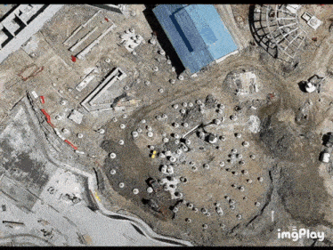 an aerial view of a construction site with the words imgplay on the bottom right