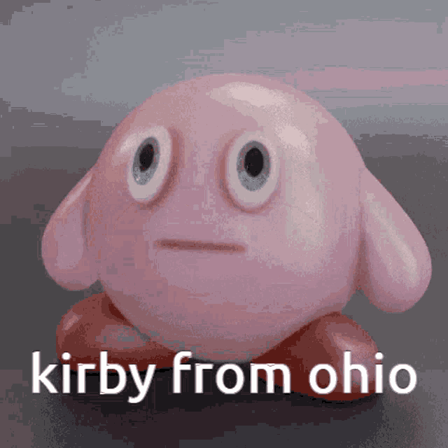 a pink kirby from ohio with a sad face