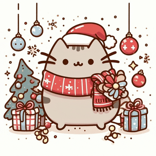 an illustration of a cat wearing a santa hat