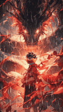 a person standing in front of a dragon with red flames coming out of it