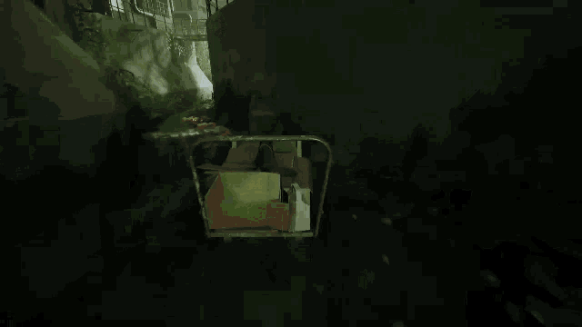 a painting of a person riding a roller coaster in a dark room