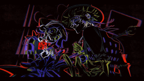 a cartoon drawing of a man and a woman with chinese characters