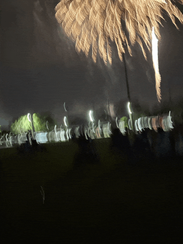 a blurry picture of a fireworks display in a field