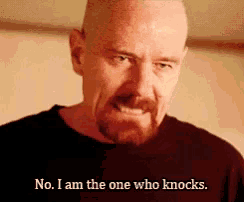 a bald man with a beard and mustache is saying no i am the one who knocks