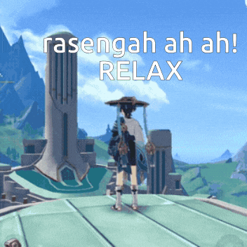 a video game character is standing on a roof with the words " rasengah ah ah relax " above them