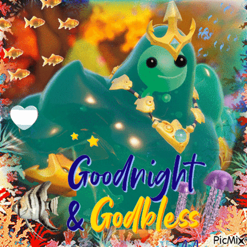 a goodnight and godbless greeting card with a frog wearing a crown