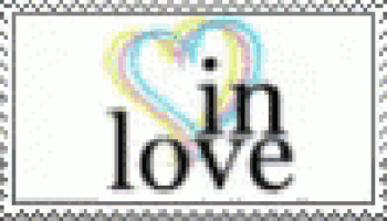 a stamp with a heart and the words `` in love '' written on it .