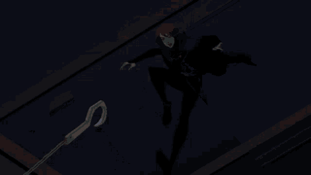 a cartoon character is chained to a wall with a hook in his hand