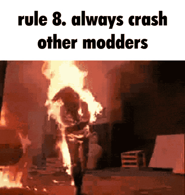 rule 8 always crash other modders is displayed on a screen