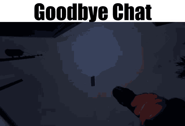 a person holding a flashlight with the words goodbye chat above it