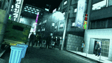 a group of people are standing on a street in front of a sign that says hotel