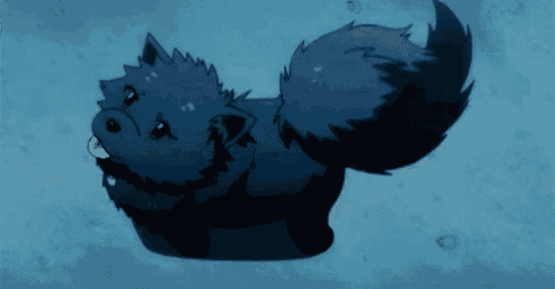 a black dog with a long tail is swimming in the water .